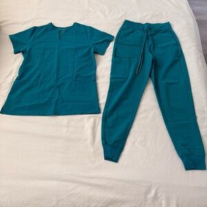 Mandala Teal Scrub Set - Top & Jogger Pants
